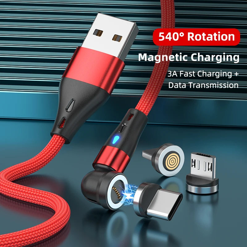 

540 Rotate Magnetic Cable 3A Fast Charging iPhone USB C For iPhone 15 14 Samsung Xiaomi Huawei Data Cable with Storage Case