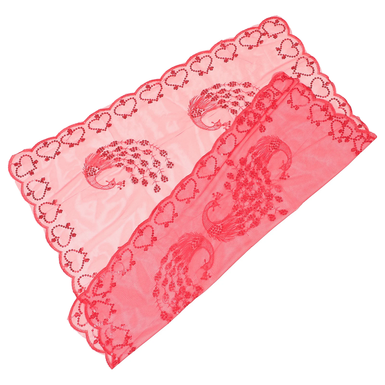 Bride Peacock Veil Wedding Photo Lace Mesh Translucent Chinese Style Sequins Yarn Red