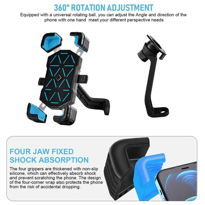 Bicycle Phone Mount Bike Shockproof Bracket GPS Clip 360 View Universal Bicycle Mobile Holder Mount  For Mountain Folding Bikes