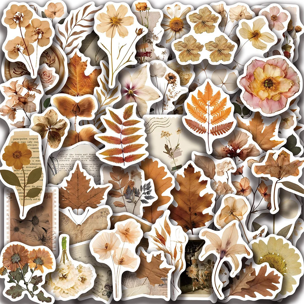 

10/30/60pcs Retro Dried Flower Graffiti Stickers Plant Leaf Aesthetic Art Sticker DIY Aesthetic Guitar Luggage Waterproof Decals