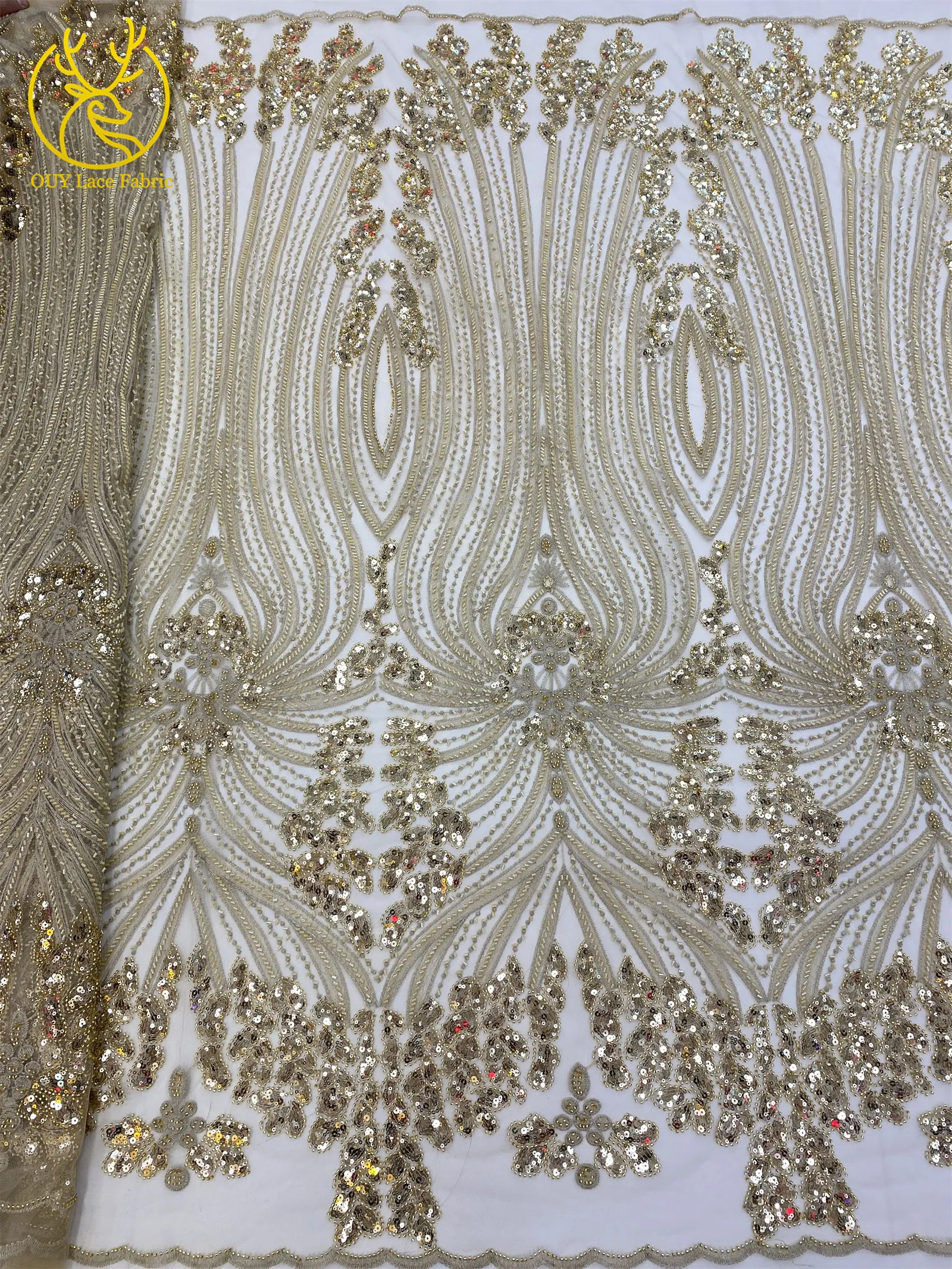 Eleganter französischer bestickter Perlen-Spitzenstoff 2026 – Hochwertiger afrikanischer Pailletten-Spitzenstoff für nigerianische Hochzeitskleider zum Nähen – Detail 12