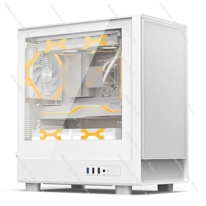 Elegant White MATX Desktop Computer Case DIY Gaming PC Tower Transparent Tempered Glass Side Panel Water Cooling Ready Compact