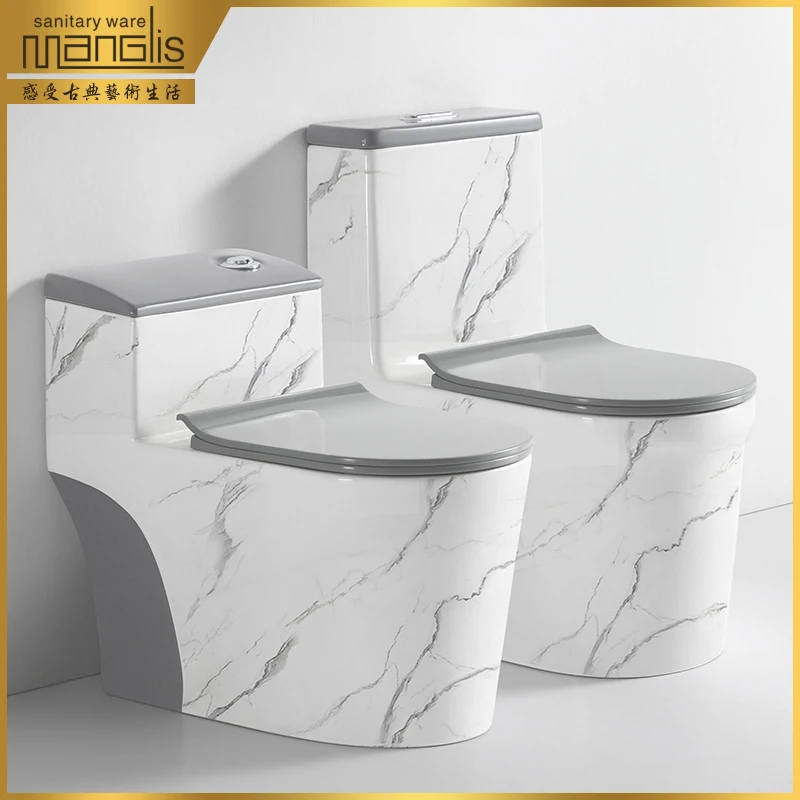 Light luxury marble pattern gray toilet household siphon pumping large diameter ceramic toilet creative bathroom