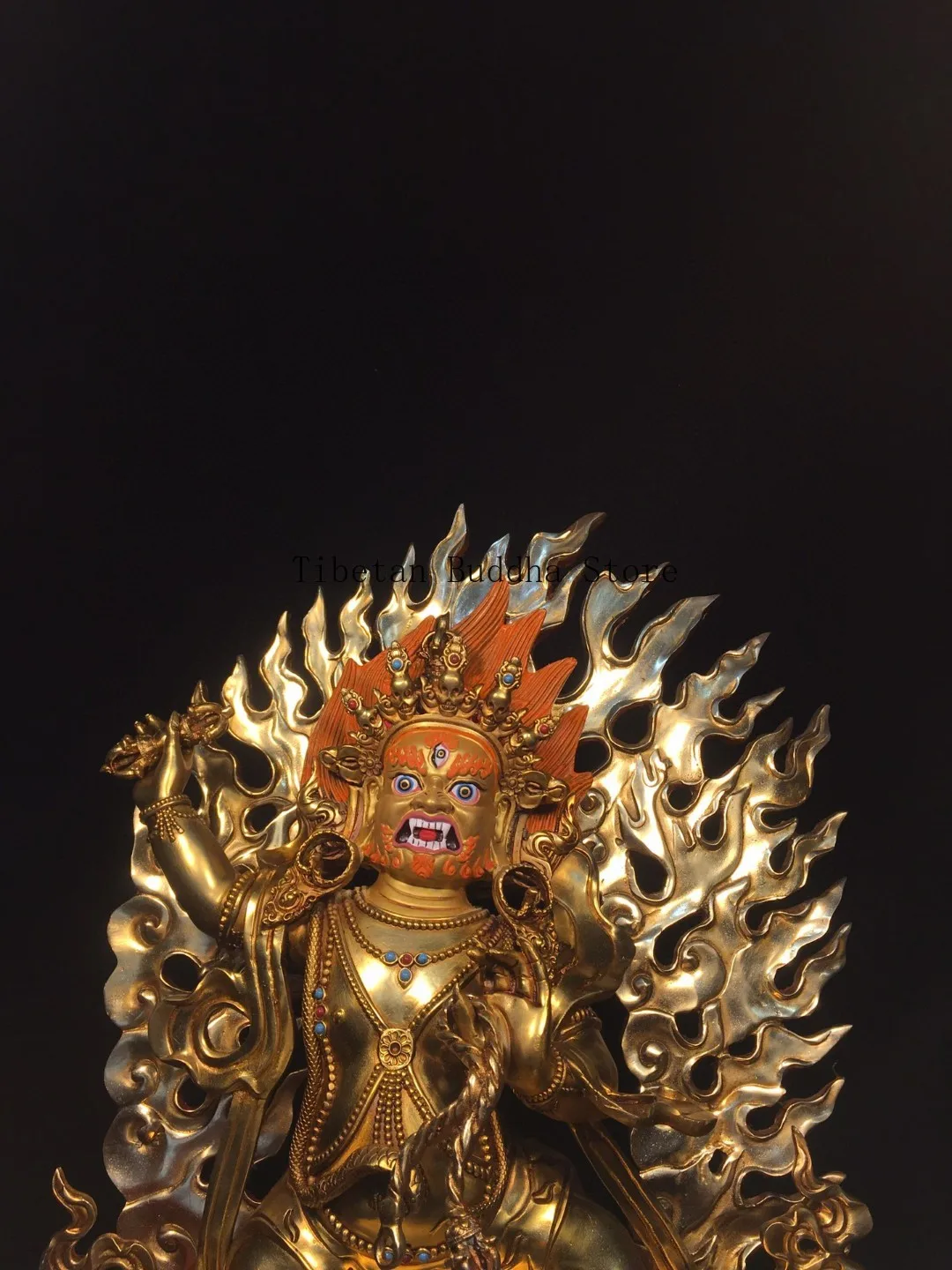 Nepal Tibetan ornaments, copper gilt painting, face stains, Vajra hand Buddha statue, Buddhist hall supplies ornament 37cm