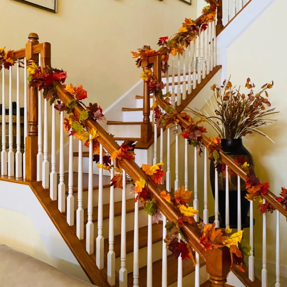 Thanksgiving Decorations Fall Maple Vine Garland Artificial Autumn Fall Foliage Garland Wedding Fireplace Decor Halloween Party - view 3