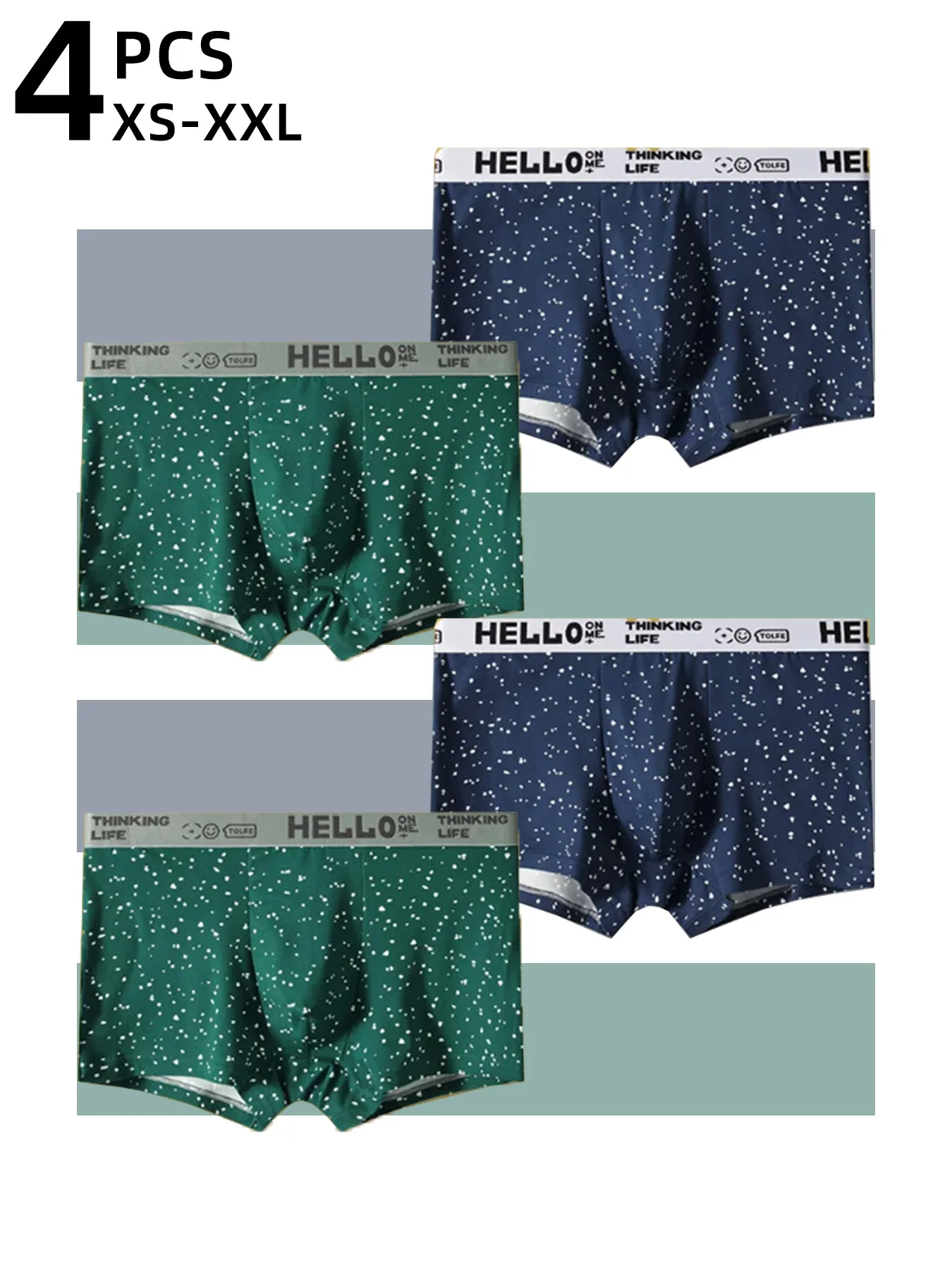 

Мужские модные боксеры, 4 шт., двухцветные, с принтом звездного неба, с надписью HELLO, с улыбающимся смайликом на поясе, дышащее мужское нижнее белье, размеры XS-XXL
