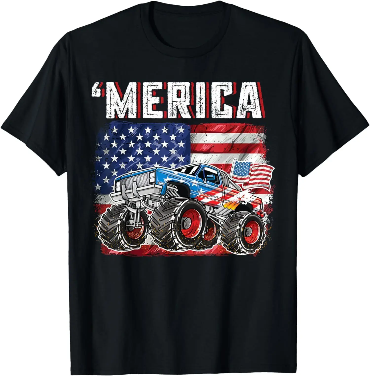 Usa Flag Merica Monster Truck 4th Of July Men Boys T Shirt