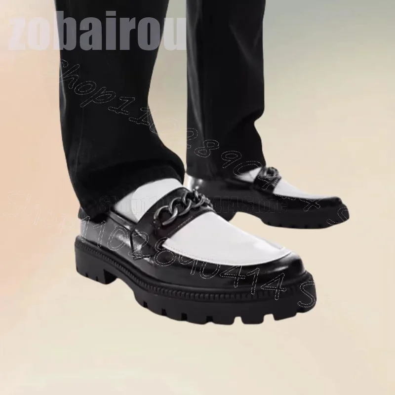 

Silver Chain Black White Wave Pattern Bottom Loafers Fashion Slip On Men Shoes Luxurious Handmade Party Dating Men Casual Shoes