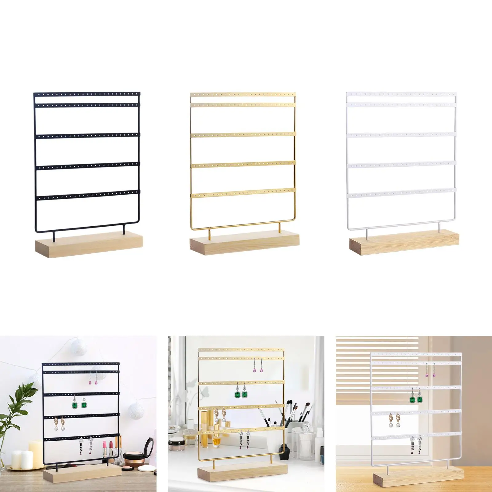 

5 Tier Earring Organizer Stand Wooden Base for Shop Photography Showcase