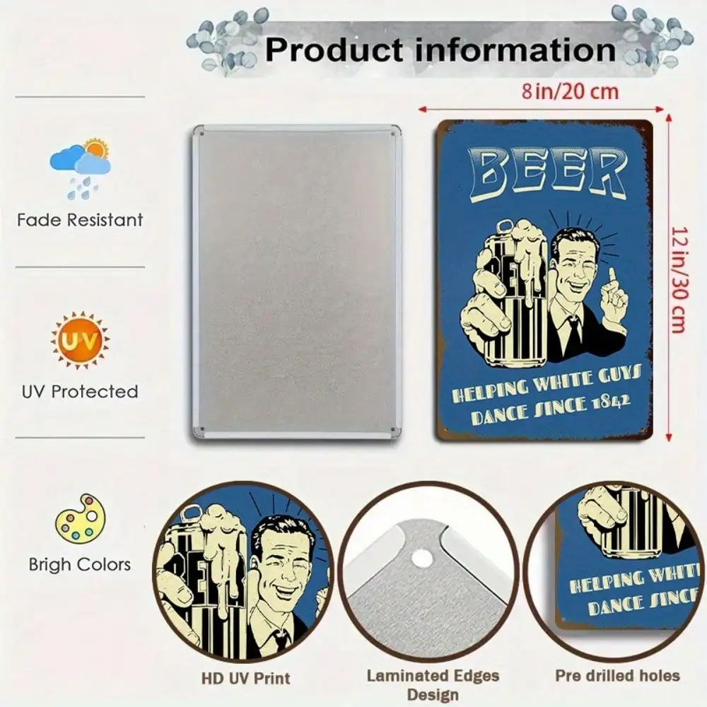 1 قطعة علامة القصدير البيرة خمر "المساعدة في الرقص الأبيض منذ عام 1942"، فن جدار مضحك لغرفة المعيشة والحفلات، 8x12In/20x30Cm #3