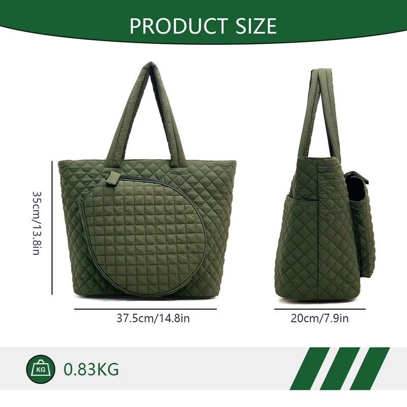 Women Pickleball Bag Large Capacity Tennis Squash Racquet Handbag Army Green Portable Padel Pickleball Badminton Shoulder Bags