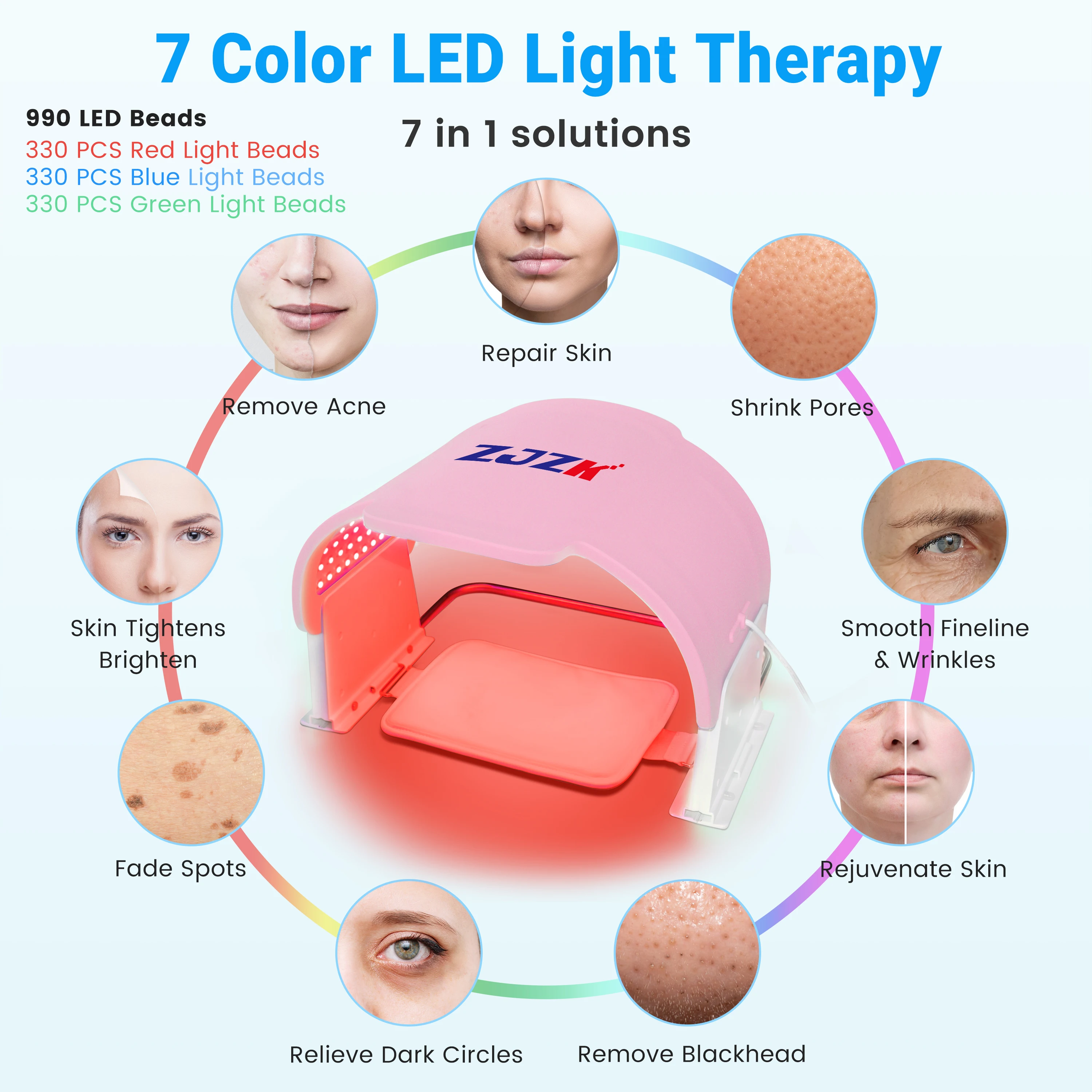 Zjzk nmx330chips Phototherapie LED-Gesichts maske nmx330chips nmx330chips Rotlicht therapie zur Aufbewahrung fester Haut Anti-Akne