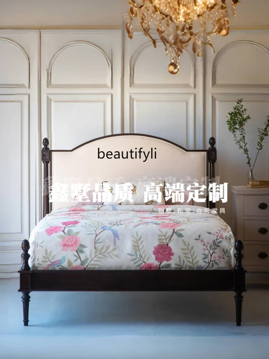 French White Solid Wood Household 1.2 M Bed Simple Retro 1.5 Girl Bed Backrest Soft Bag Single Bed