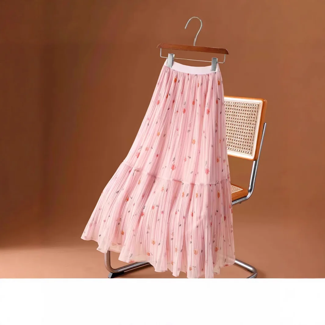 Petite jupe florale en maille plissée pour femmes, nouvelle jupe mi-longue en Tulle féerique, printemps et été