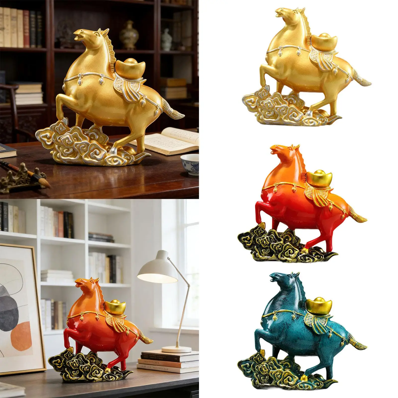 

Декоративная статуэтка лошади из смолы, фигурка животного, фэн-шуй статуэтка для украшения камина и гостиной, аксессуары для декора