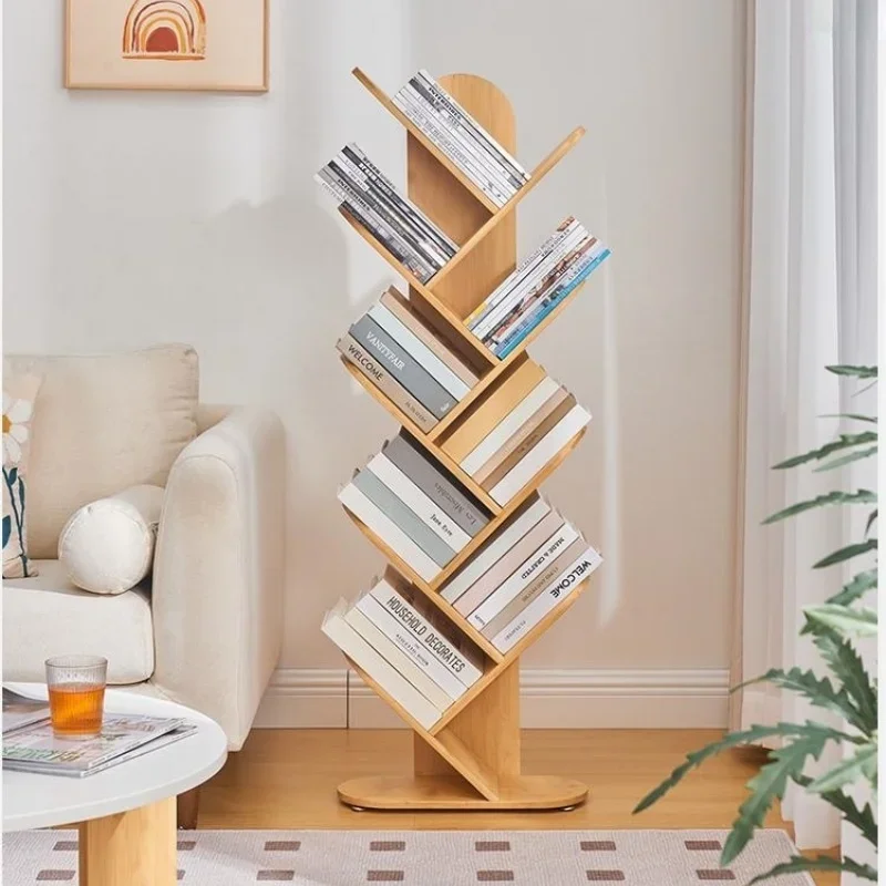 Modern Diagonal Wooden Bookshelf Home Floor Standing CD Storage Rack Double Side for Home Office or Living Room Furniture