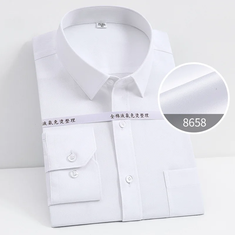 

100% Cotton Oversized Button Up Shirt Liquid Ammonia Anti-wrinkle Longsleeve Shirt for Men White Business Slim Fit Shirt Men