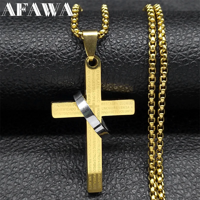 Spainsh Jesus Cross Ring Necklace for Women Men Stainless Steel Christian Holy Lord Amulet Chain Jewelry collar NZZZ7411S02