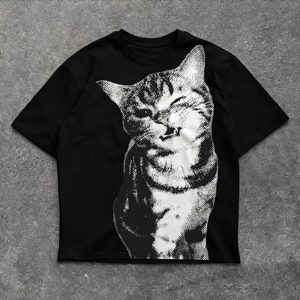 Y2K Style Top, Cat Plus Size Streetwear Trendy Cotton Oversized Unisex New Model personality Clothes T-Shirt high quality soft