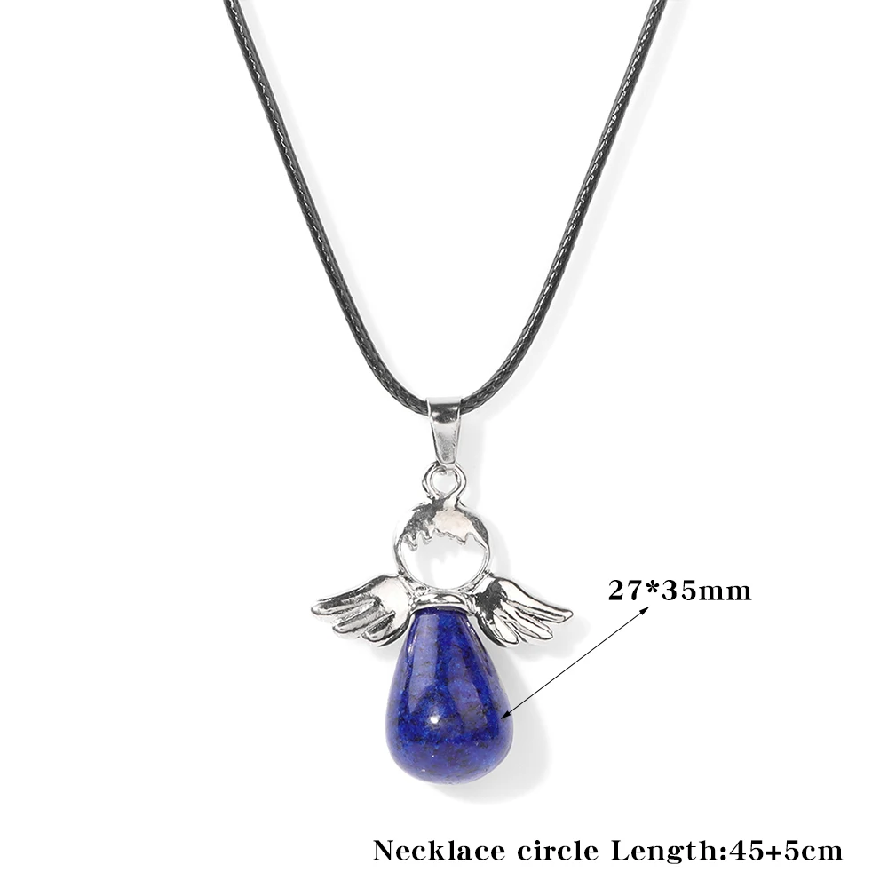 Fashion Tiger Eye Angel Wings Pendant Necklaces Natural Stone Opalites Aventurines Charm Necklace Leather Chain Necklace For Men