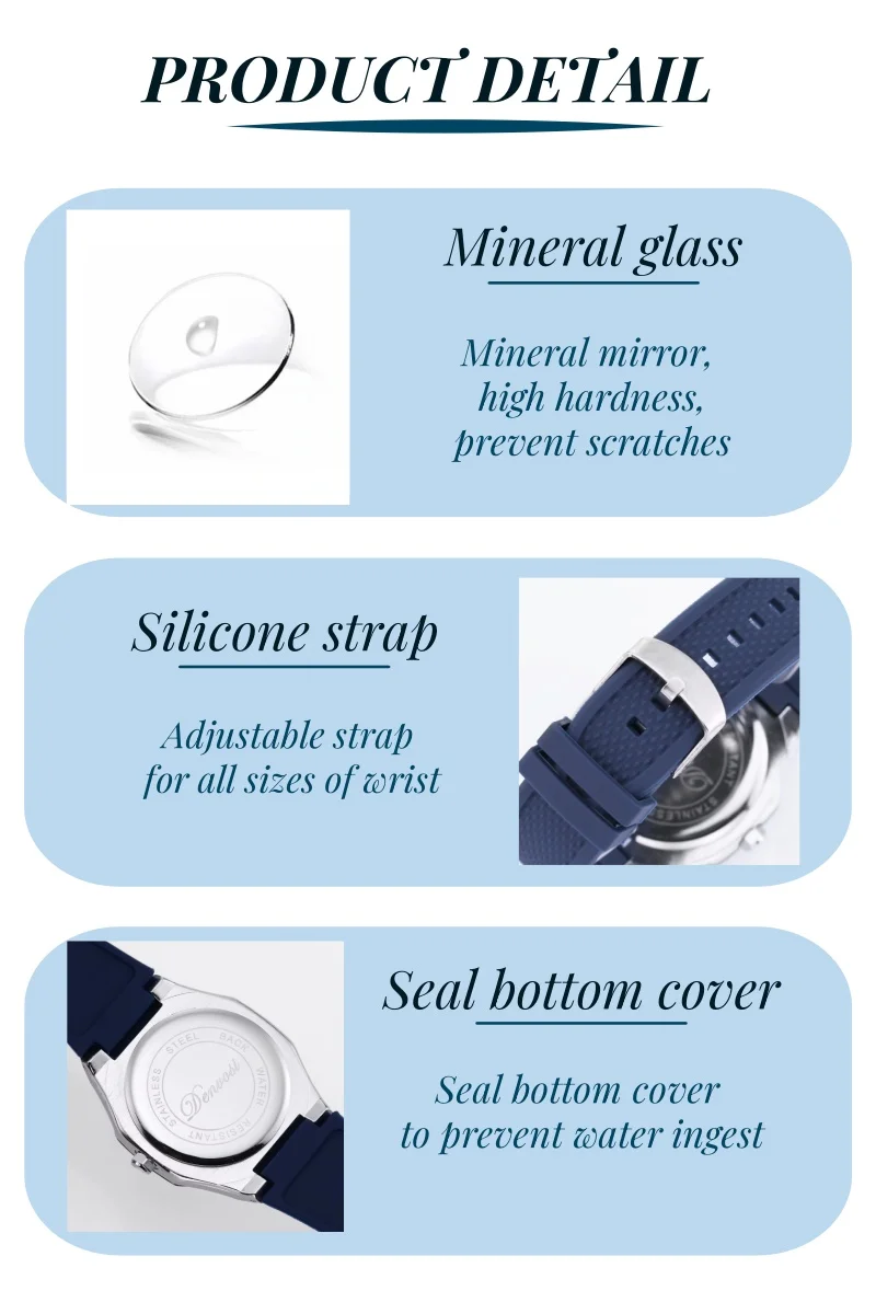 Montre Quartz Analogique Unisexe – Bracelet Silicone Souple – Sport Outdoor Minimaliste Bleu