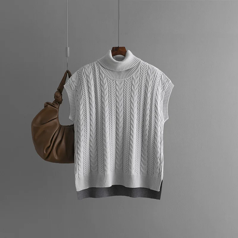 

Осень-зима 2025 г., модный вязаный свободный пуловер без рукавов с цветными блоками, женский свитер