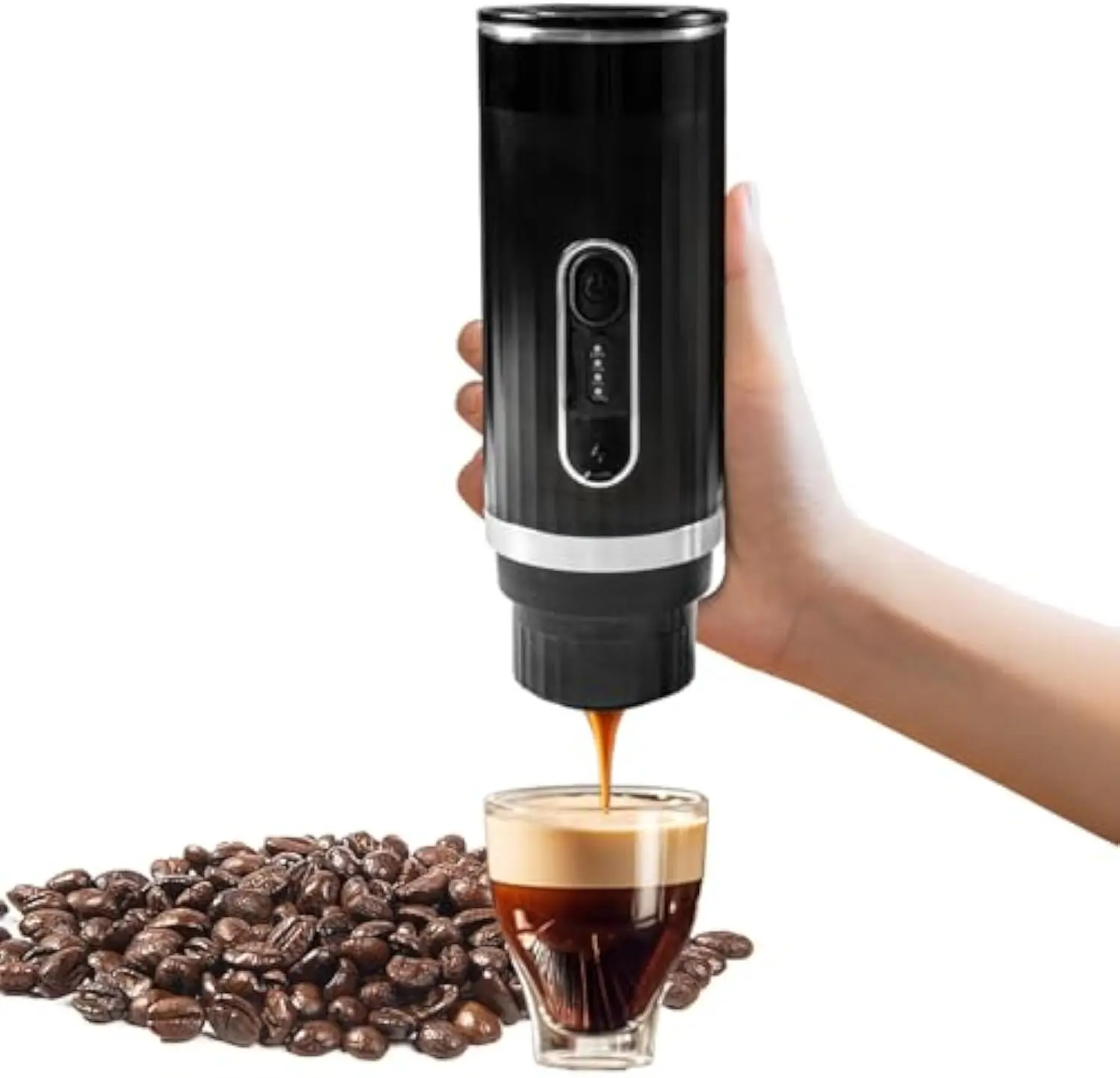 Portable electric espresso machine, self-heating, rechargeable, compatible with ground coffee and NS capsules（No heating）