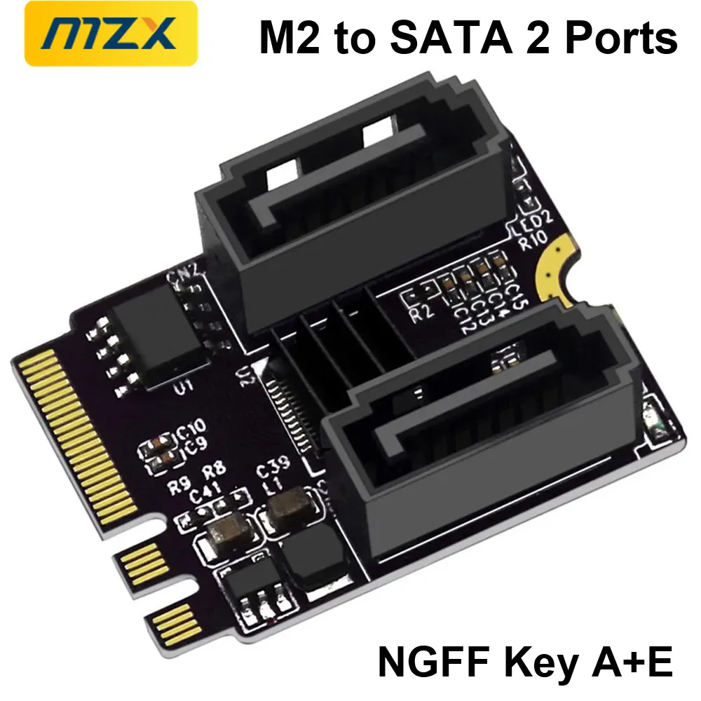 MZX M2 To SATA 3.0 2 Ports NGFF Converter Expansion Riser Card KEY A+E WIFI Extension M.2 SSD HDD Hard Disk Adapter No Driver