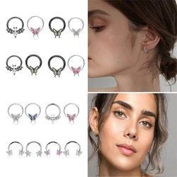 2Pcs 16G Stainless Steel Butterfly Hinged Septum Nose Ring Hoops,BCR Horseshoe Cartilage Daith Helix Rook Conch Piercing Jewelry