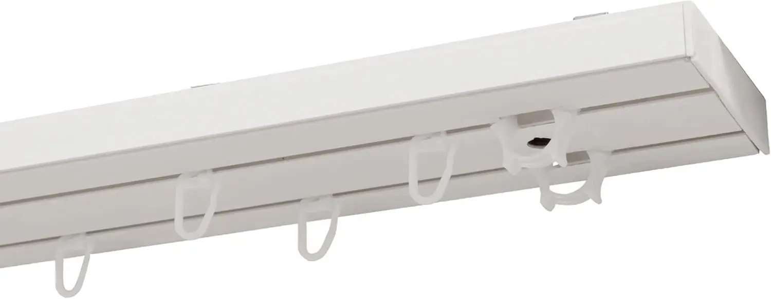 Riel para cortinas Garesa, 2 vías, blanco, riel para cortinas de plástico con deslizadores, preperforado para techo