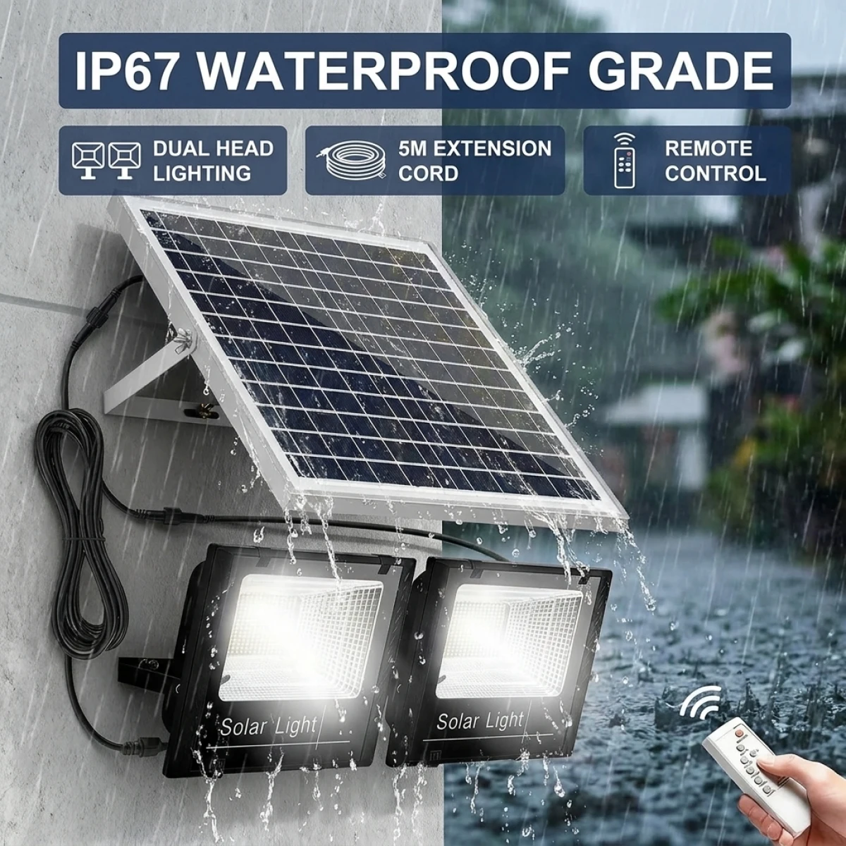 12000/8000mAh Solarleuchte für den Außenbereich, 2-Kopf-Solarlampe, wasserdichte Gartenwandleuchte mit Aluminium-Solarpanel für den Garten