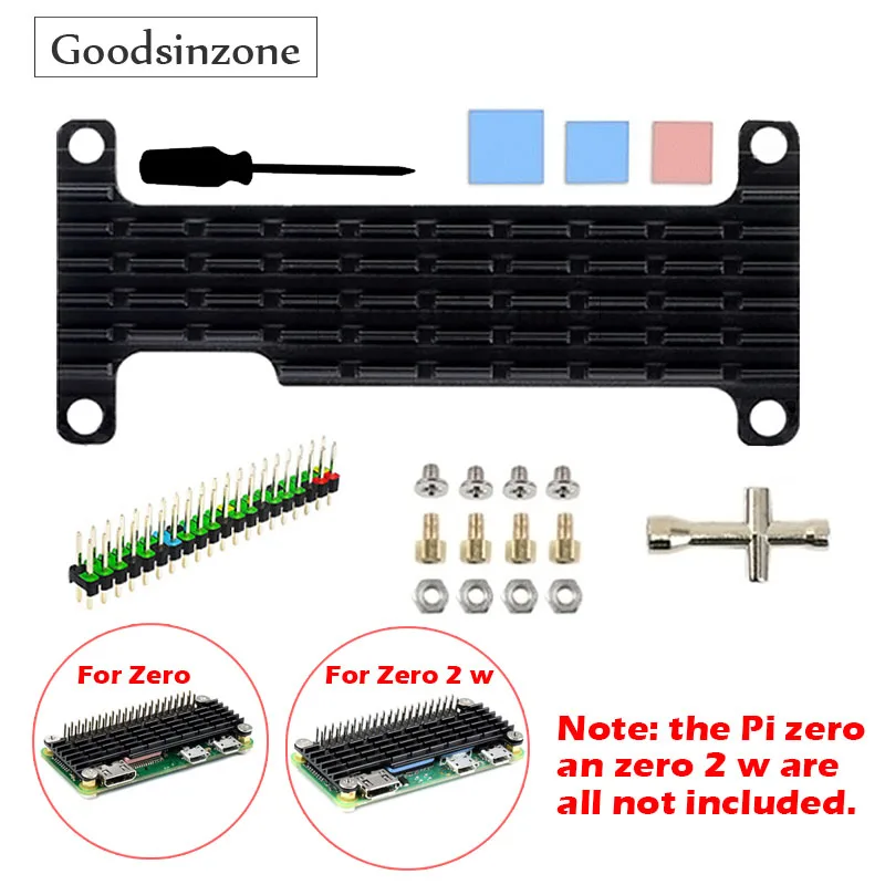 Raspberry Pi Zero 2 W Heatsink with 2x20-pin Strip Dual Male Header Kit,  Extender+Cooling Case for Raspberry Pi Zero, Pi0 w, 2w