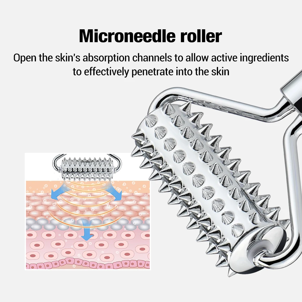 Face Massager Microneedle Roller for Face Zinc Alloy Derma Roller Painless Micropin Skincare Facial Manual Massager Beauty Tools