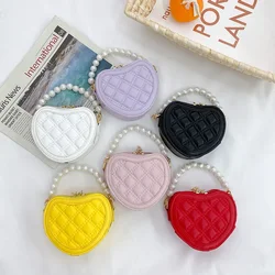 Leuke Kinderen Hartvormige Crossbody Tassen Parel Handvat Meisjes Mini Schouder Tas Prinses Portemonnee Portemonnee Handtassen