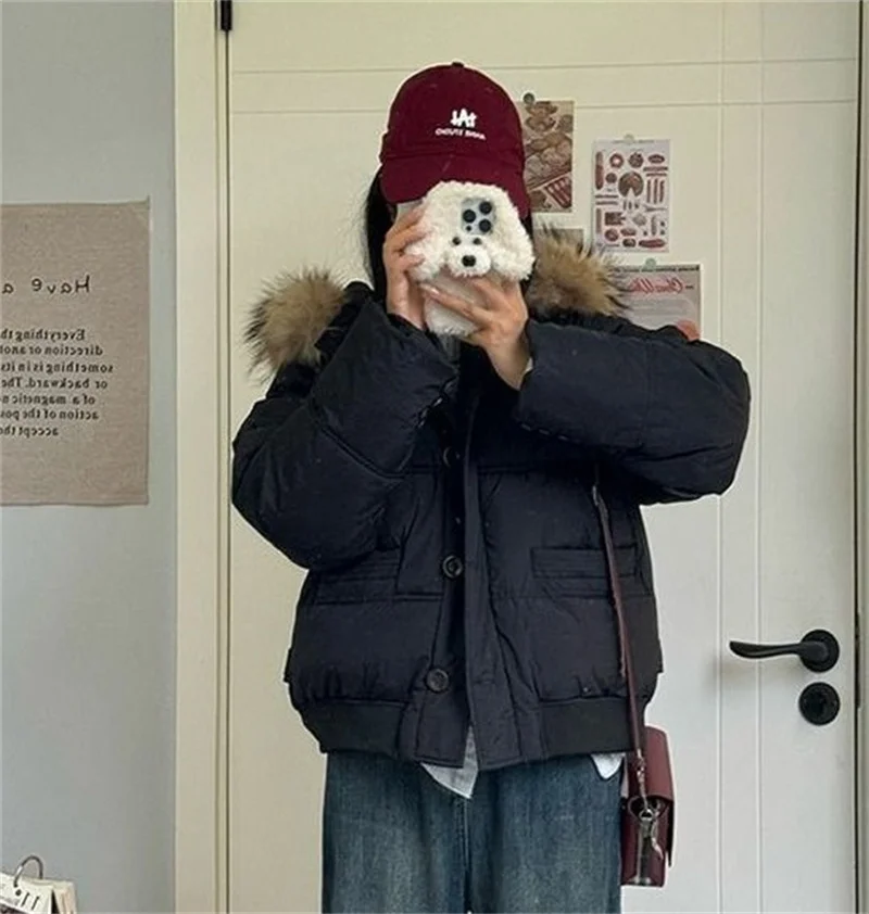

Winter Jacket Women Parkas Faux Fur Collar Hooded Jacket Female Down Cotton Jacket Parka Outwear Ladies Overcoat