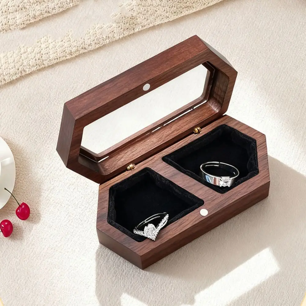 Simple Velvet Mini Wood Rings Box Luxury Square Rings Display Case Wedding Necklace Earrings Jewelry Organizer Gifts