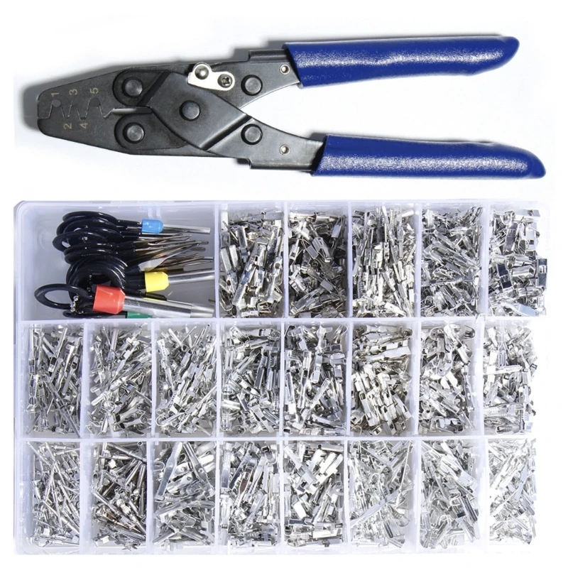 Y1UD Multifunctional Open Barrels Crimping Pliers & Connector Assortment Essential Electrical Wire Crimping for Car Wiring