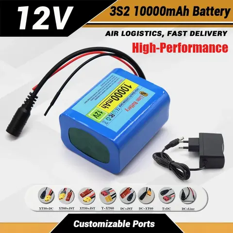 12V 10Ah Rechargeable and Portable 18650 Lithium Battery Pack Comes with 12.6V Dedicated Charger, Supports Audio Amplifier