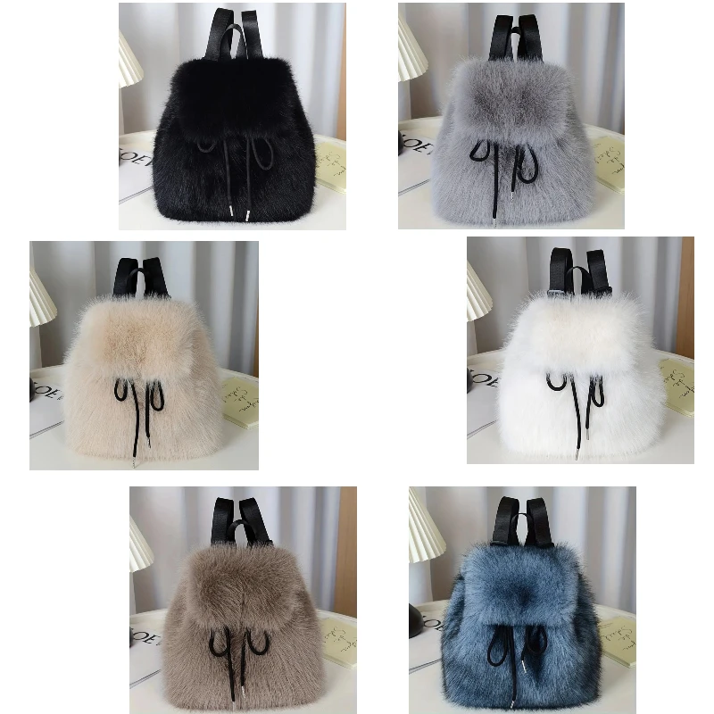 

Women's shoulder bag with plush elements. A small backpack suitable for daily casual or formal occasions, with a soft texture.