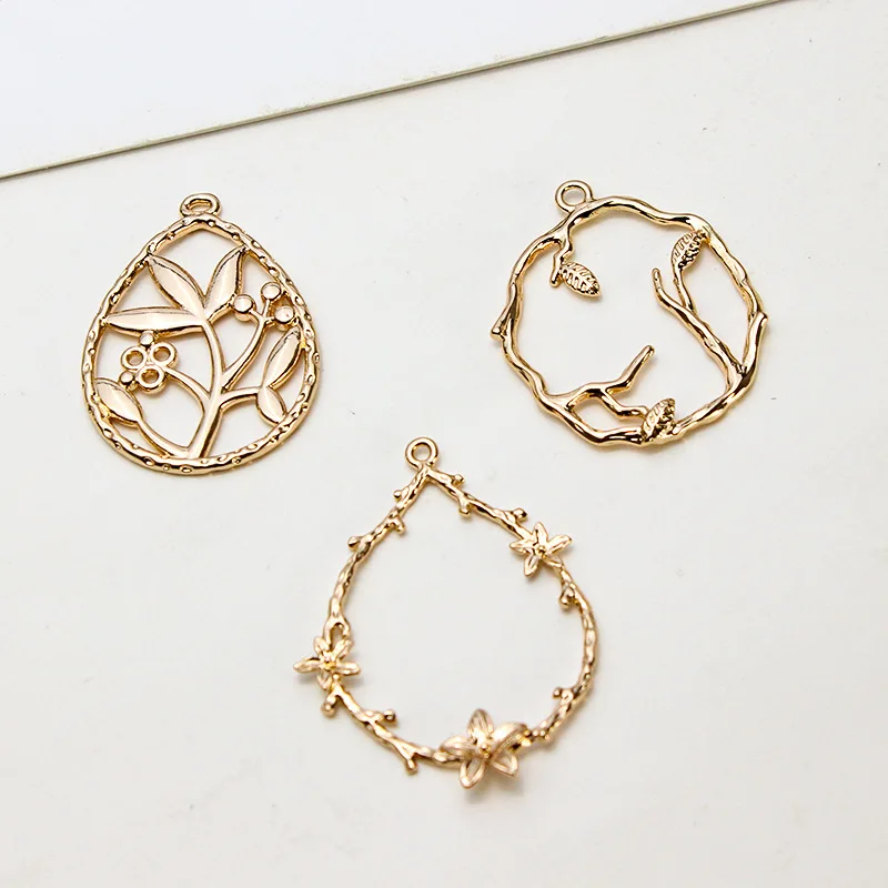 1pcs Diy Jewelry Accessories Color Preserving Copper Round Rings Rattan Branches Leaves Jewelry Pendants Earrings Handmade Charm