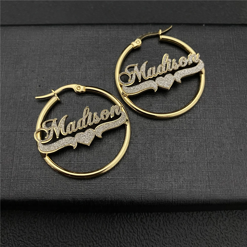 Custom Hoop Earrings Blings Name  Earrings With Stainless Steel For Baby Children Baby Women Girlfriend  Women Gifts