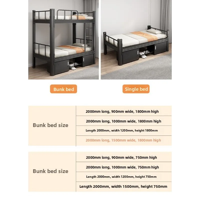 Litera de acero para personal de hierro, dormitorio, escuela, apartamento para estudiantes, estante doble de hierro forjado