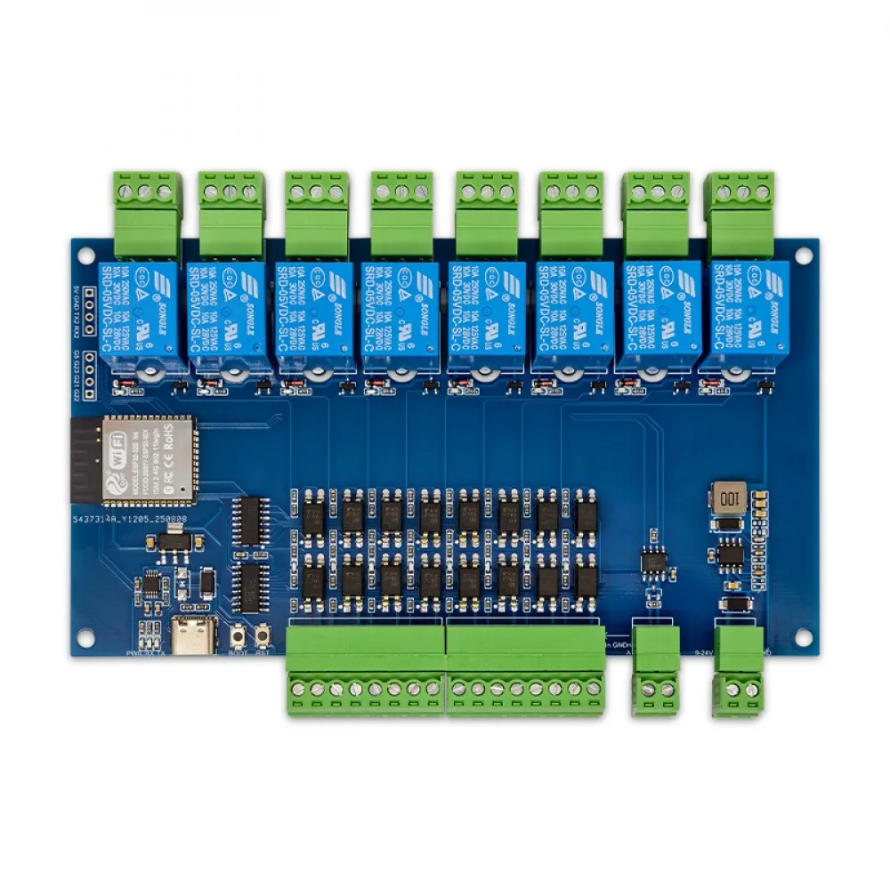 ESP32 Modbus 8-channel Relay Module RS485 8 Way Input 8 Way Output Optocoupler Isolation 9-24V Power Supply with WiFi/Bl-uetooth