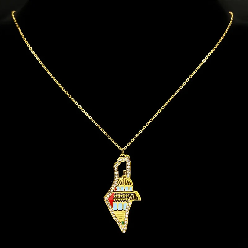 Jerusalem Palace Israel Map Necklace for Women Men Stainless Steel Gold Color Jewish Judaism Chain Jewelry Collares