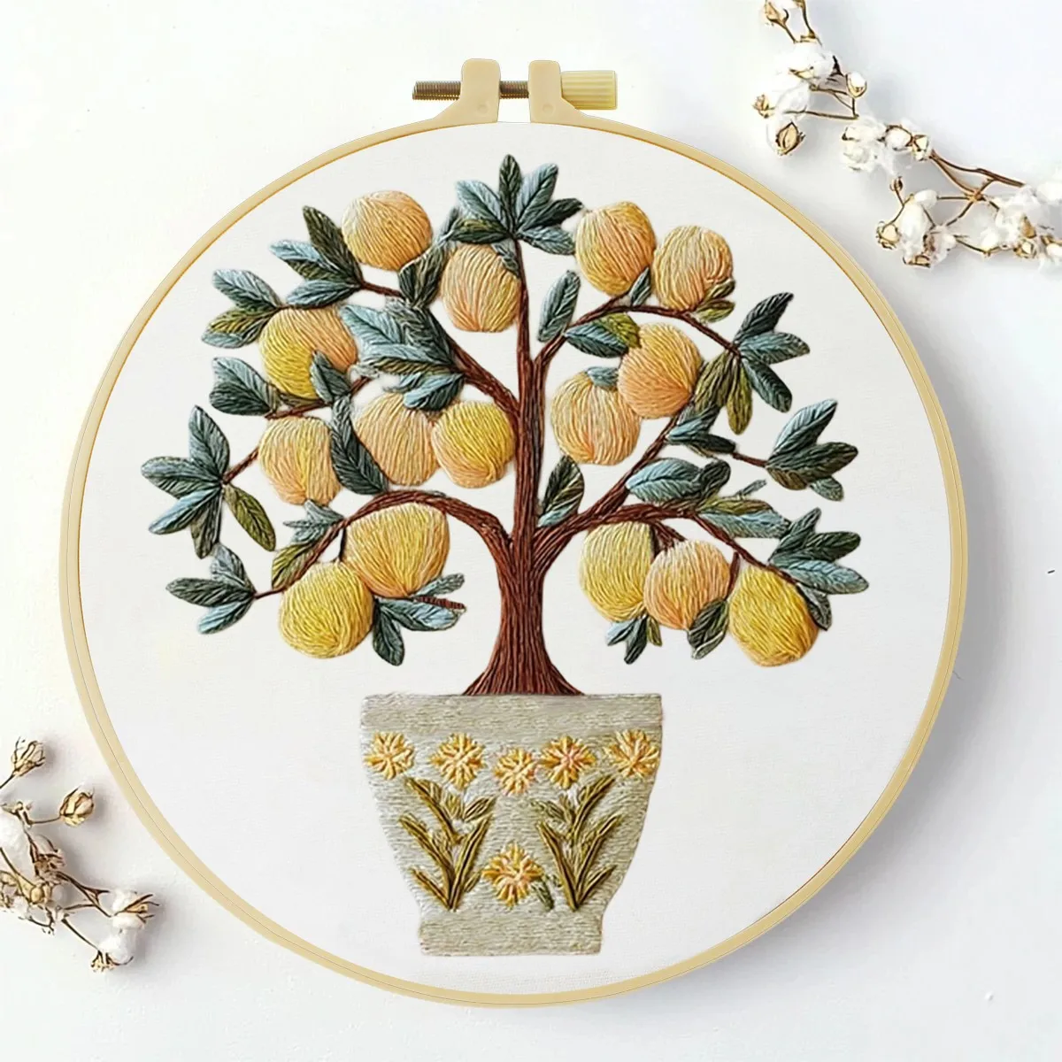 1 Stück 20X20CM/15X15CM 7,87/6,3 Zoll Obstbäume Stickerei Starter-Kit DIY-Kit DIY-Stickerei-Set für Anfänger – Detail 1