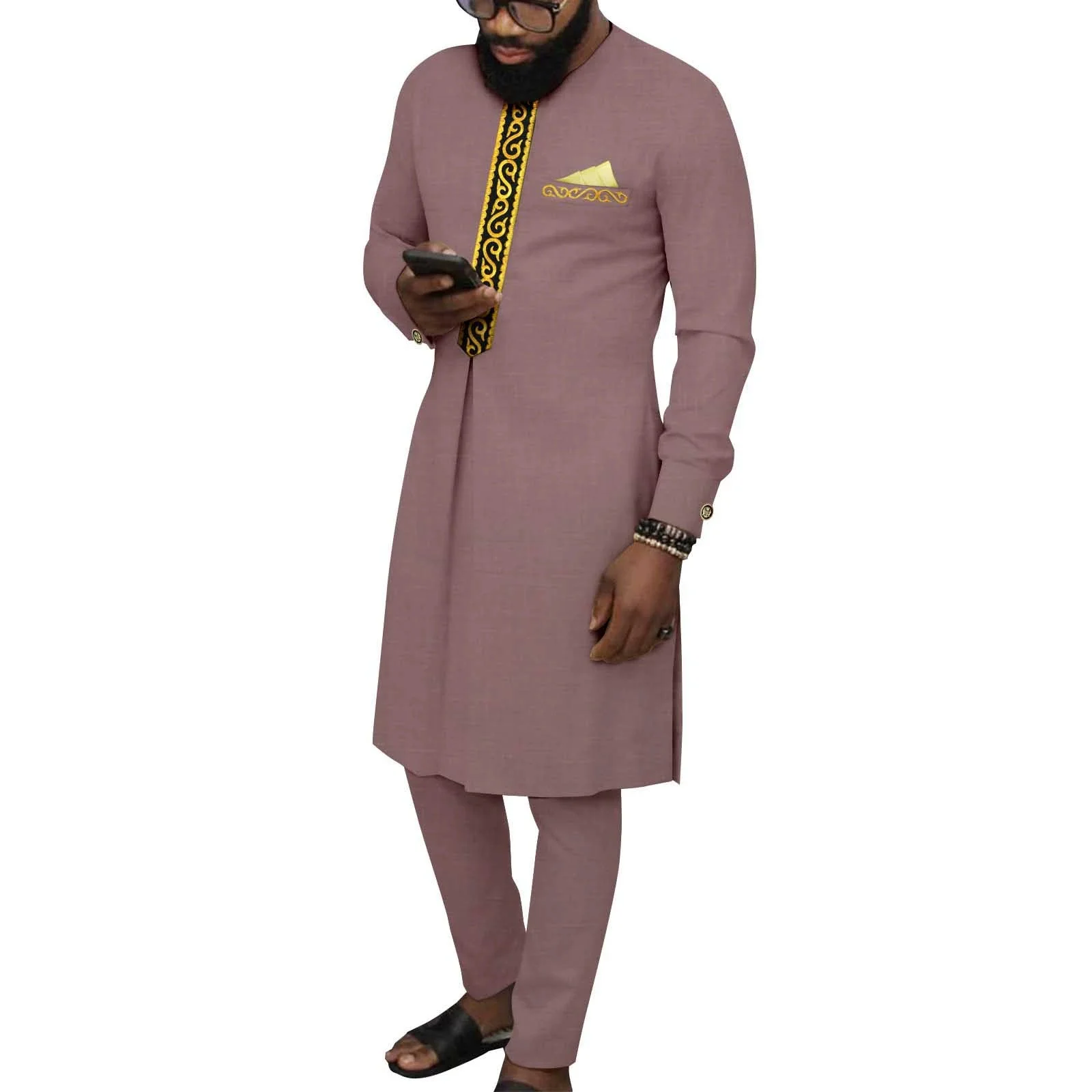 Африканские костюмы для мужчин, комплект из двух предметов, жаккардовые Дашики с длинными рукавами и брюки, традиционный комплект одежды для вечеринок