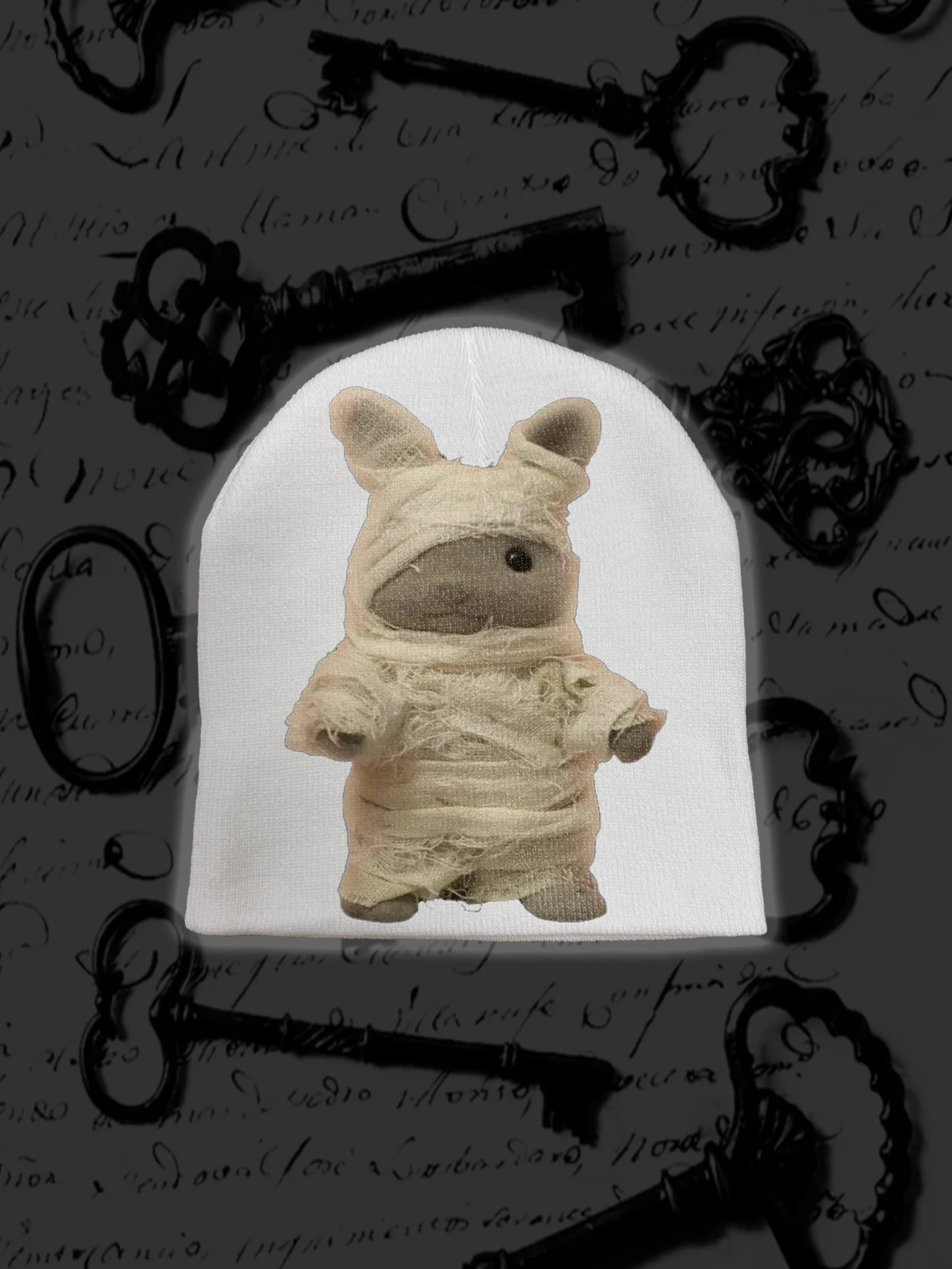 القوطية لطيف المومياء الأرنب طباعة قبعة صغيرة قبعة المرأة هالوين الرعب الكرتون نمط محبوك الدافئة الخريف الشتاء موضة أغطية الرأس