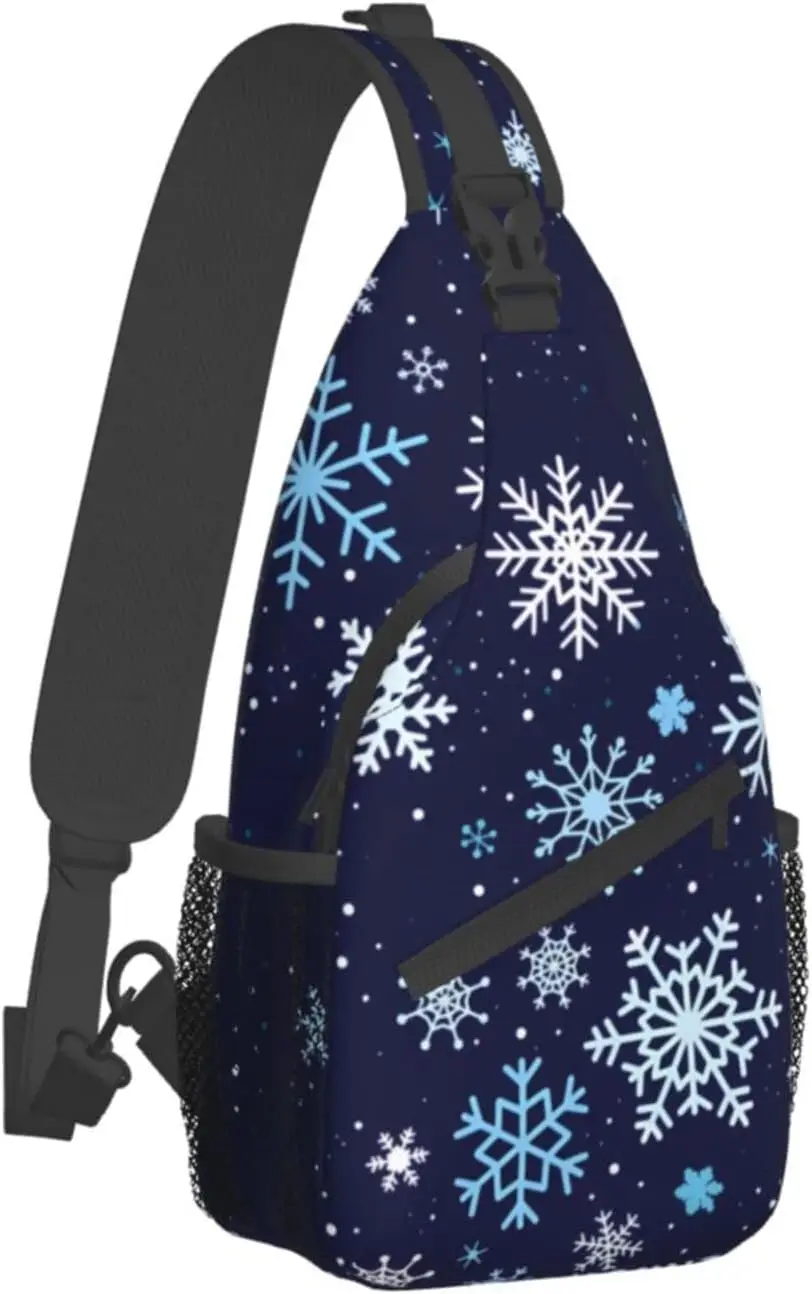 Azul marinho e azul flocos de neve sacos de peito férias de inverno natal crossbody sling saco viagem caminhadas mochila casual ombro daypack