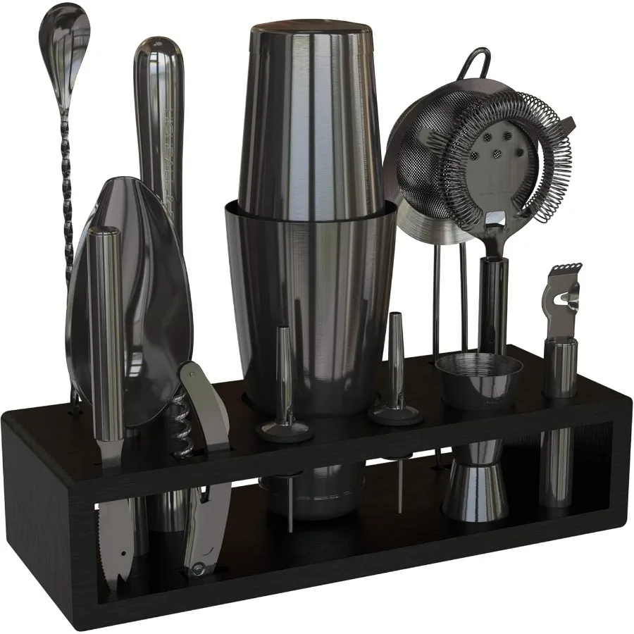 

13Piece Gunmetal Black Stainless Steel Boston Cocktail Shaker Bar Tool Set with Mixology Bartender Kit Accessories