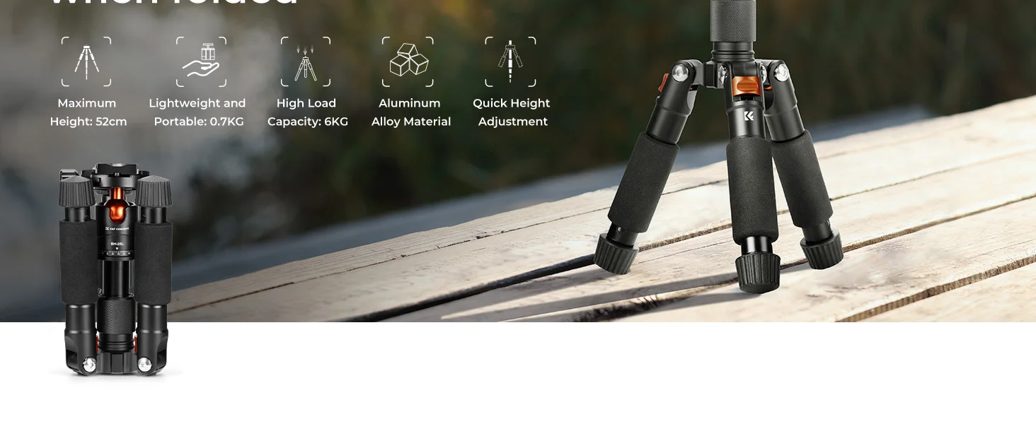 K&F CONCEPT S225A0 52cm Mini Tischstativ mit 360° Kugelkopf, 1/4'' Schnellwechselplatte für Kamera und Video Kompakte Desktop Stative – Detail 2